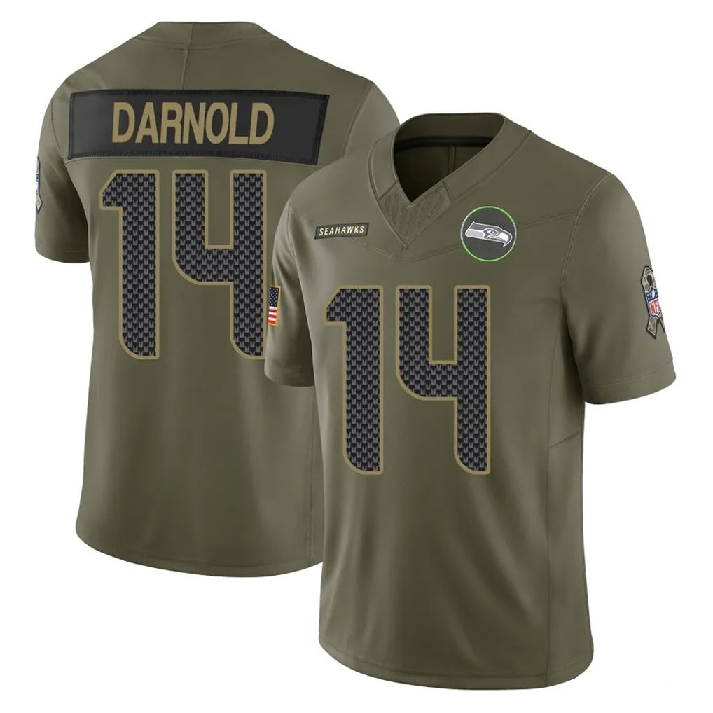 S.Seahawks #14 Sam Darnold Player Olive 2025 Salute To Service Limited Home Game STECN Stitched Jerseys