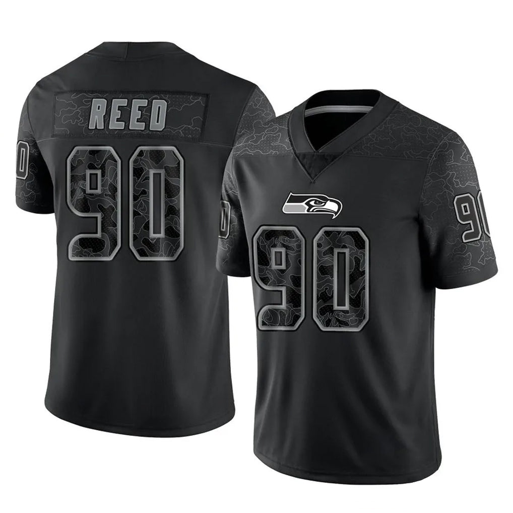 S.Seahawks #90 Jarran Reed Player Black Limited Reflective Home Game STECN Stitched Jerseys