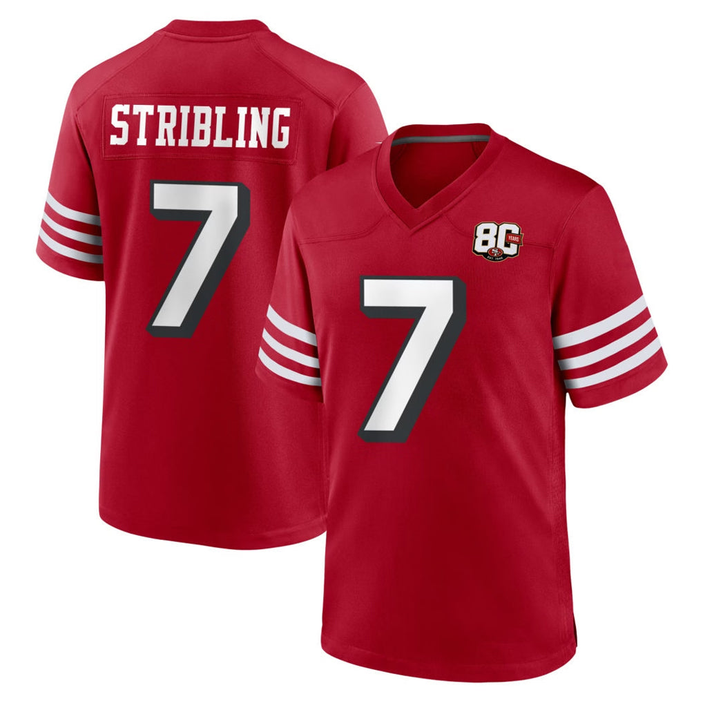 SF.49ers #7 De'Zhaun Stribling Player Red 80th Game Home STECN Stitched Jerseys
