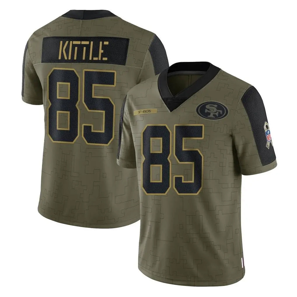 SF.49ers #85 George Kittle Player Olive Salute To Service Limited Game STECN Stitched Jerseys