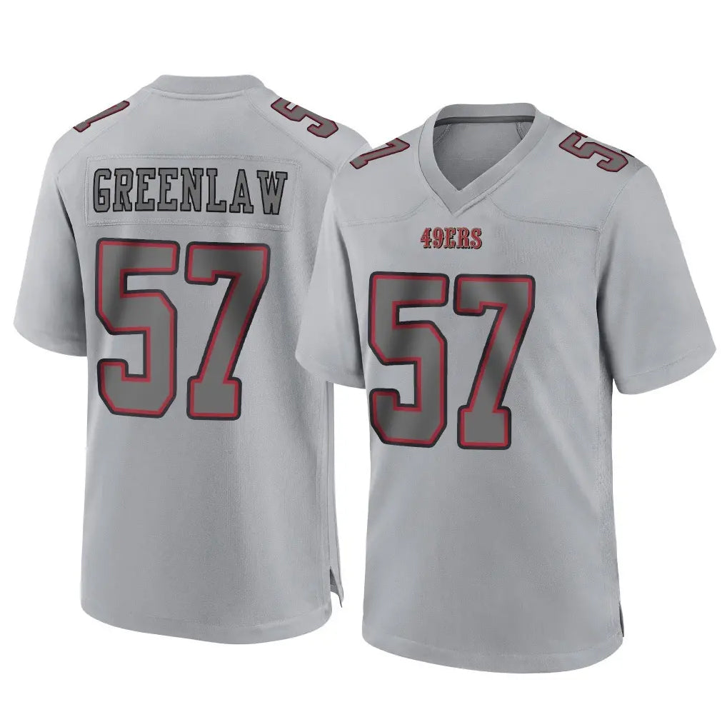 SF.49ers #57 Dre Greenlaw Player Gray Atmosphere Fashion Home Game STECN Stitched Jerseys