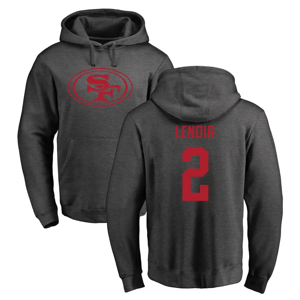 SF.49ers #2 Deommodore Lenoir Player Anthracite Pullover Hoodies Home Game STECN Stitched Jerseys