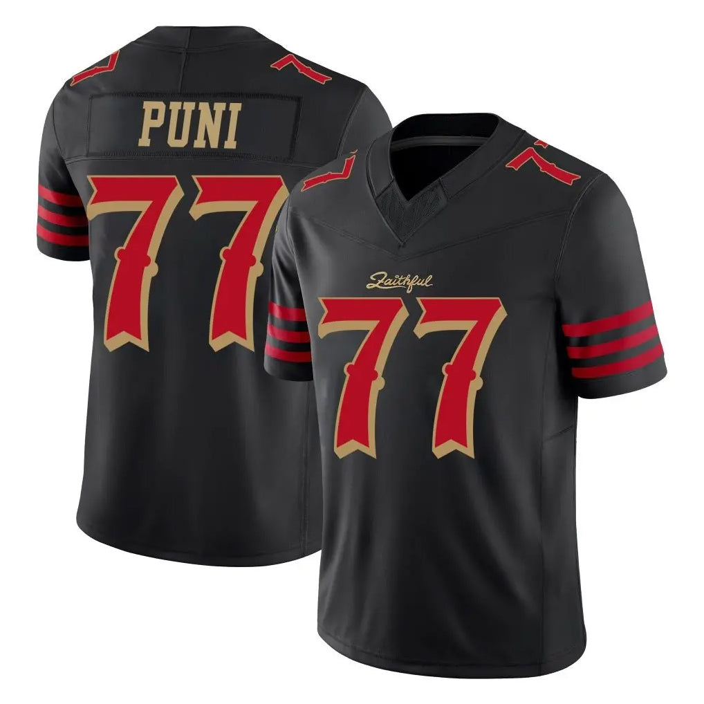 SF.49ers #77 Dominick Puni Player Black Limited Rivalries Collection Home Game STECN Stitched Jerseys