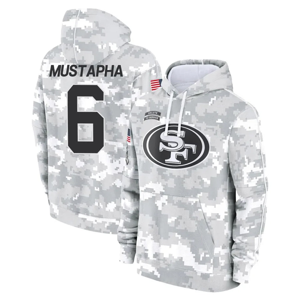 SF.49ers #6 Malik Mustapha Player Arctic Camo Limited Salute to Service Pullover Hoodies Game STECN Stitched Jerseys