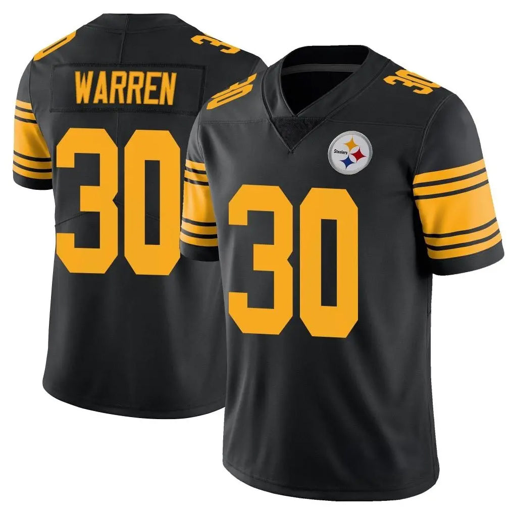 P.Steelers #30 Jaylen Warren Player Black Limited Color Rush Home Game STECN Stitched Jerseys