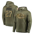 SF.49ers #27 Ji'Ayir Brown Player Olive Salute to Service Pullover Hoodie Home Game STECN Stitched Jerseys