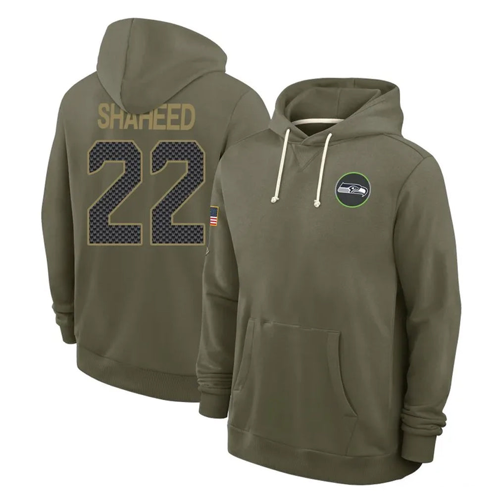 S.Seahawks #22 Rashid Shaheed Player Olive Salute to Service Pullover Hoodies Limited STECN Stitched Jerseys