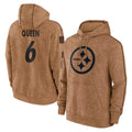 P.Steelers #6 Patrick Queen Player Brown Limited Salute to Service Pullover Hoodies Game STECN Stitched Jerseys