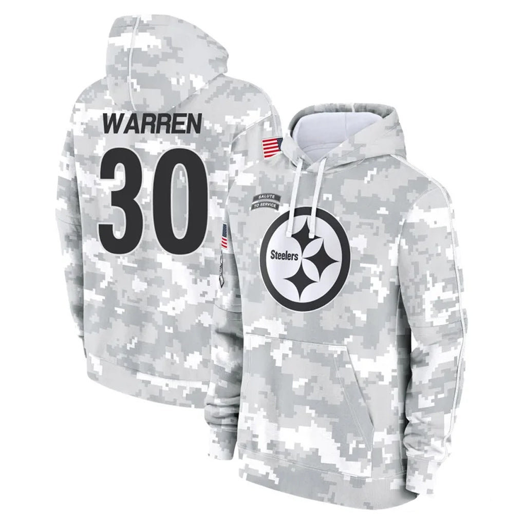 P.Steelers #30 Jaylen Warren Player Arctic Camo Limited Salute to Service Pullover Hoodies Game STECN Stitched Jerseys