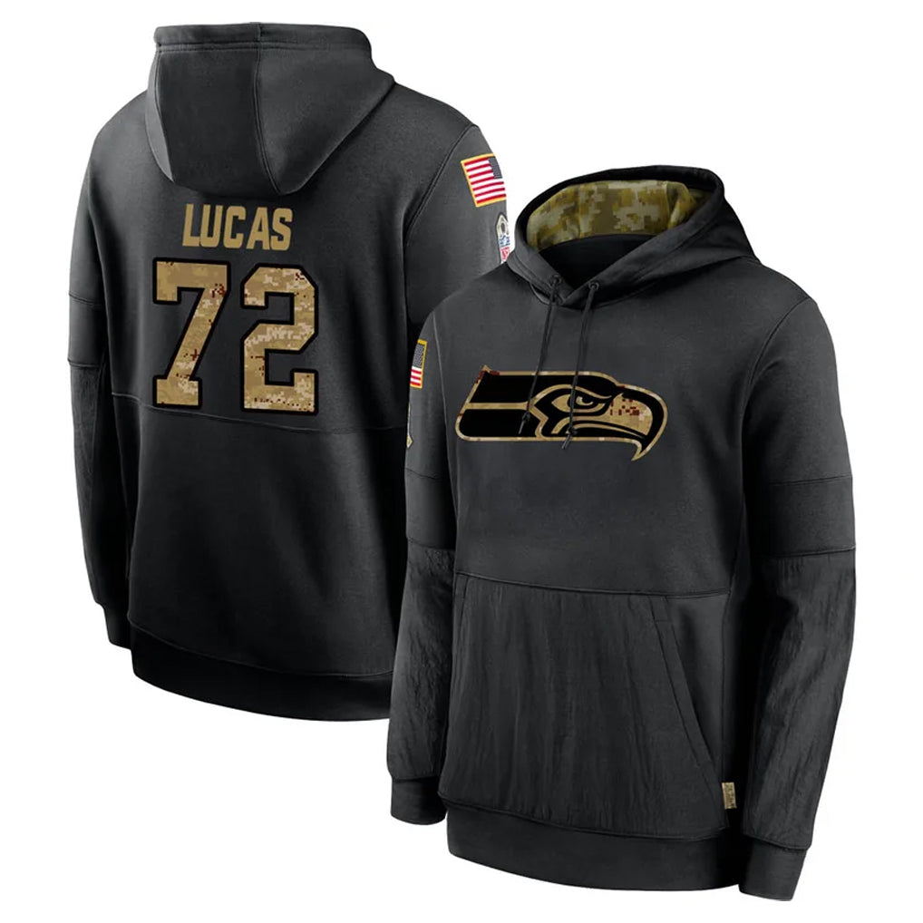 S.Seahawks #72 Abraham Lucas Player Black Salute to Service Hoodies Limited Game STECN Stitched Jerseys