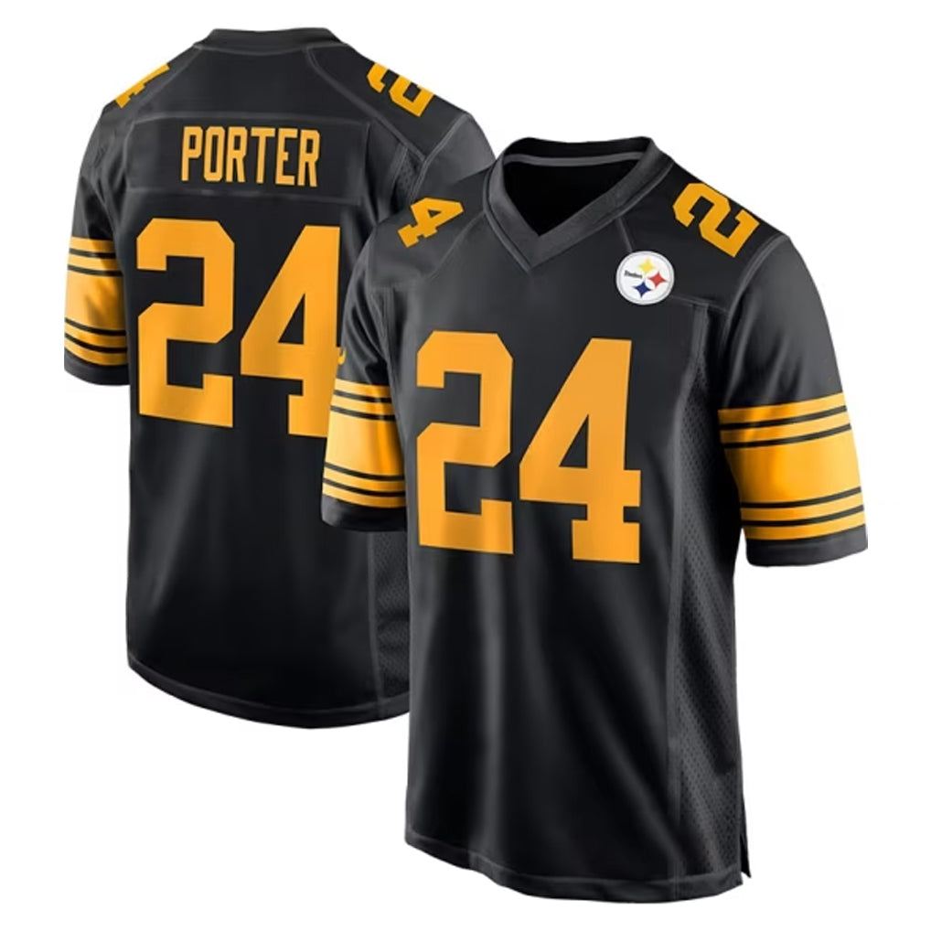 P.Steelers #24 Joey Porter Jr. Player Black Color Rush Home Game STECN Stitched Jerseys