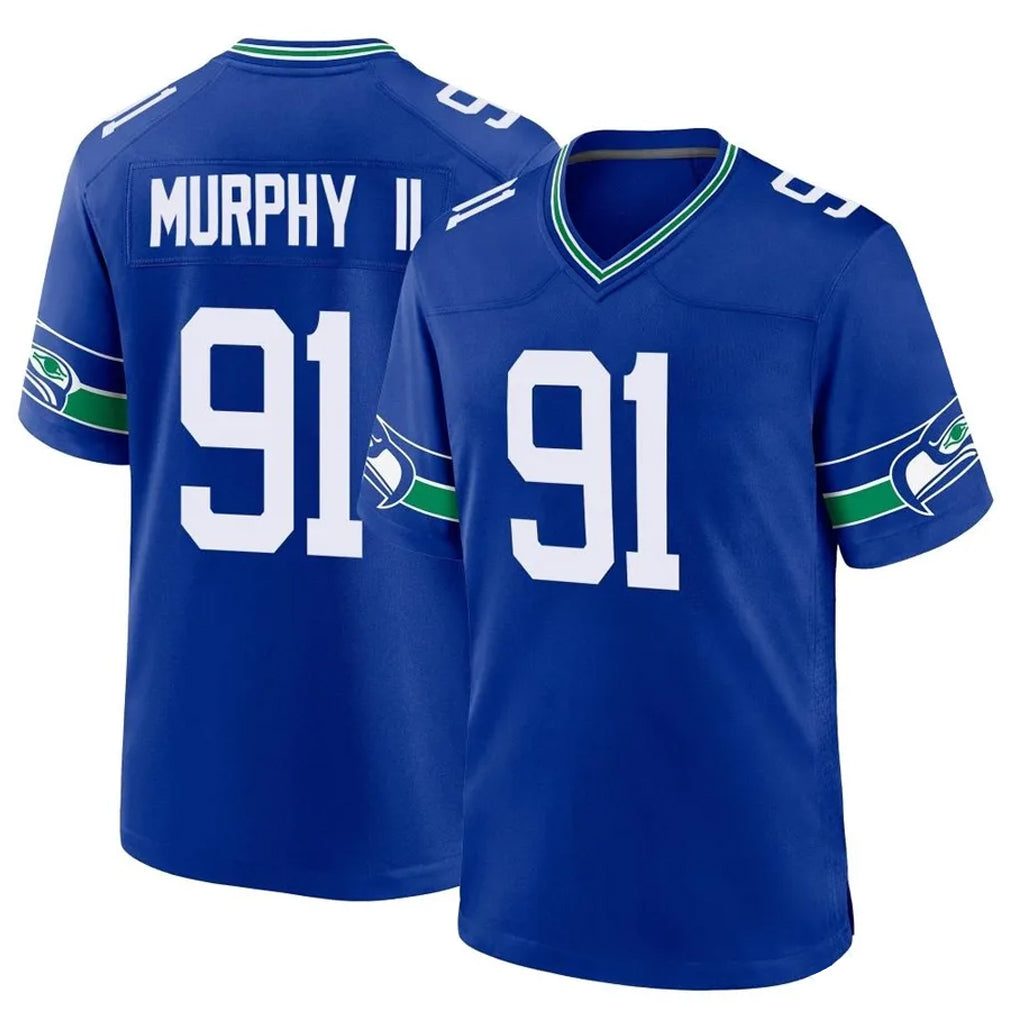 S.Seahawks #91 Byron Murphy II Player Royal Throwback Home Game STECN Stitched Jerseys