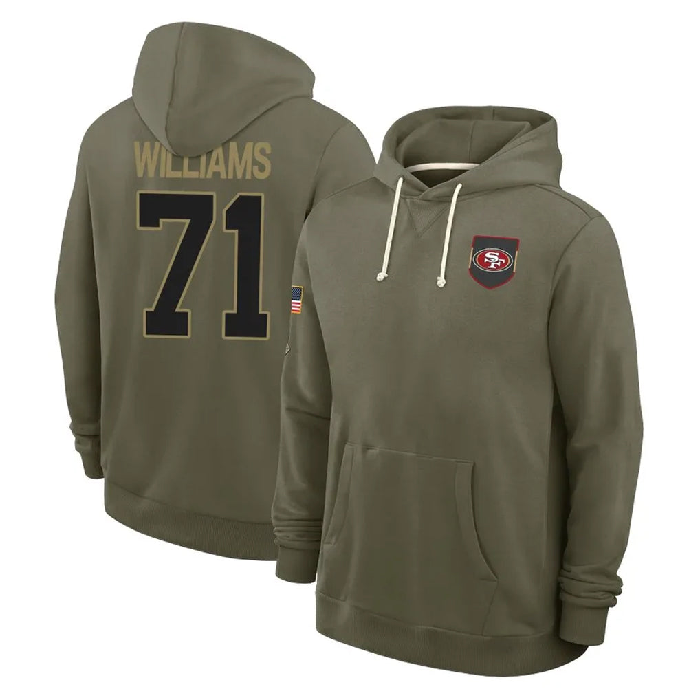 SF.49ers #71 Trent Williams Player Olive Salute to Service Pullover Hoodies Limited STECN Stitched Jerseys