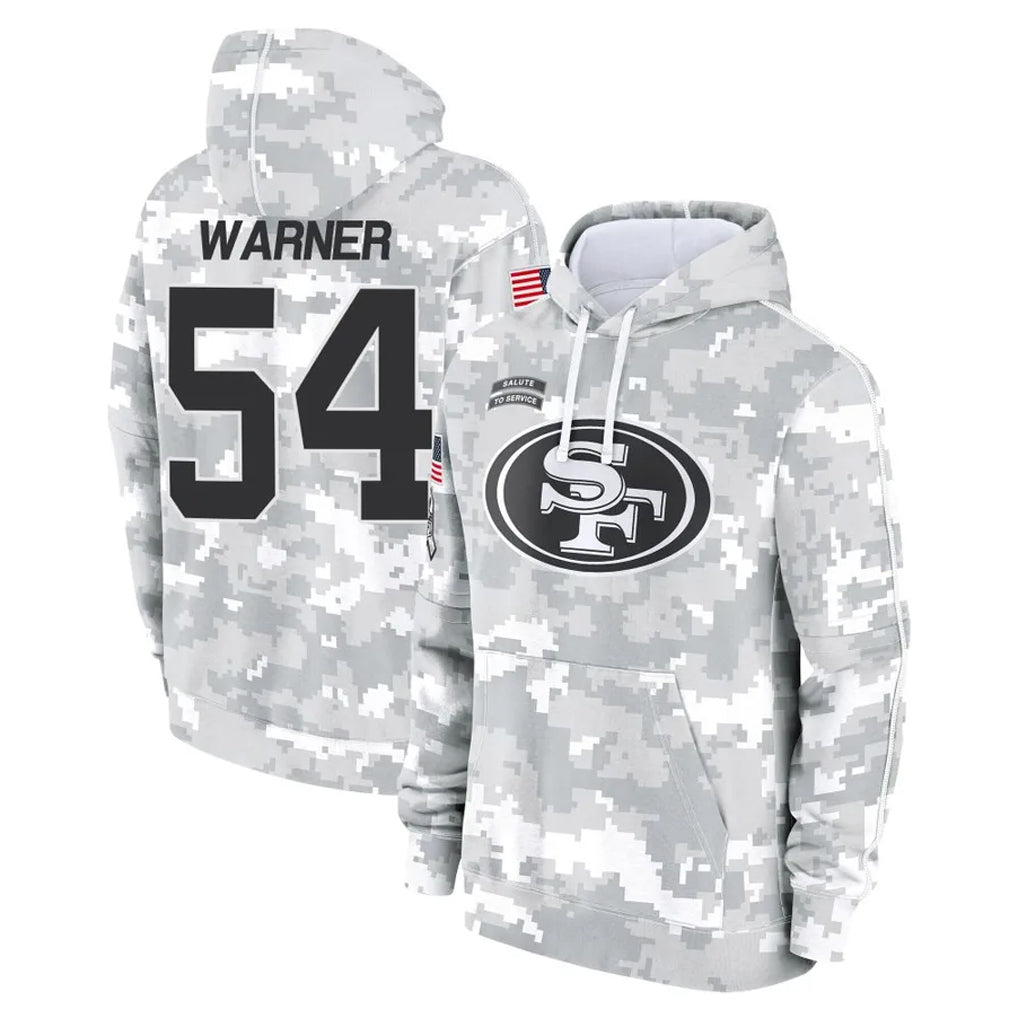 SF.49ers #54 Fred Warner Player Arctic Camo Limited Salute to Service Pullover Hoodies Game STECN Stitched Jerseys