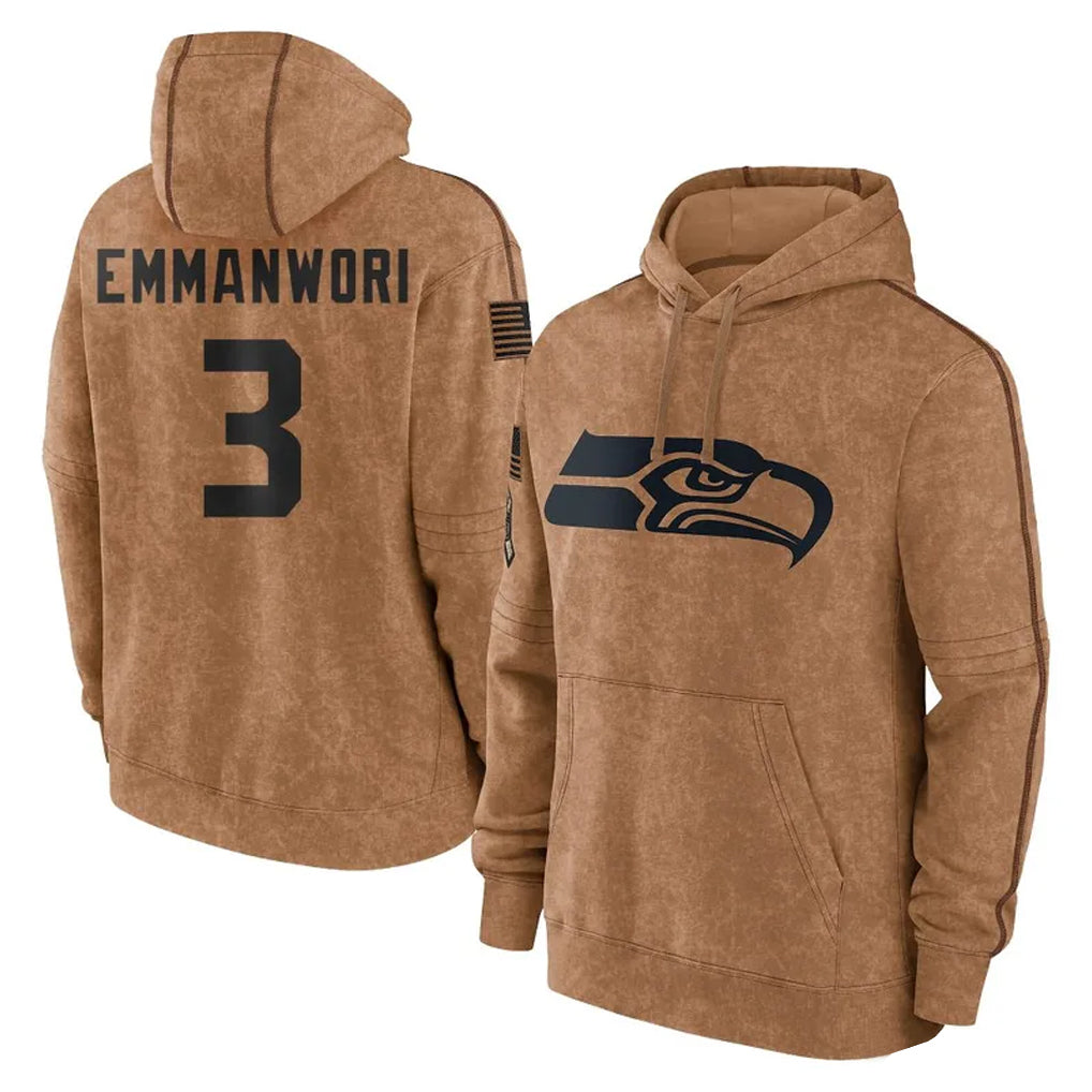 S.Seahawks #3 Nick Emmanwori Player Brown Limited Salute to Service Pullover Hoodies Game STECN Stitched Jerseys