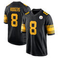 P.Steelers #8 Aaron Rodgers Player Black Color Rush Home Game STECN Stitched Jerseys