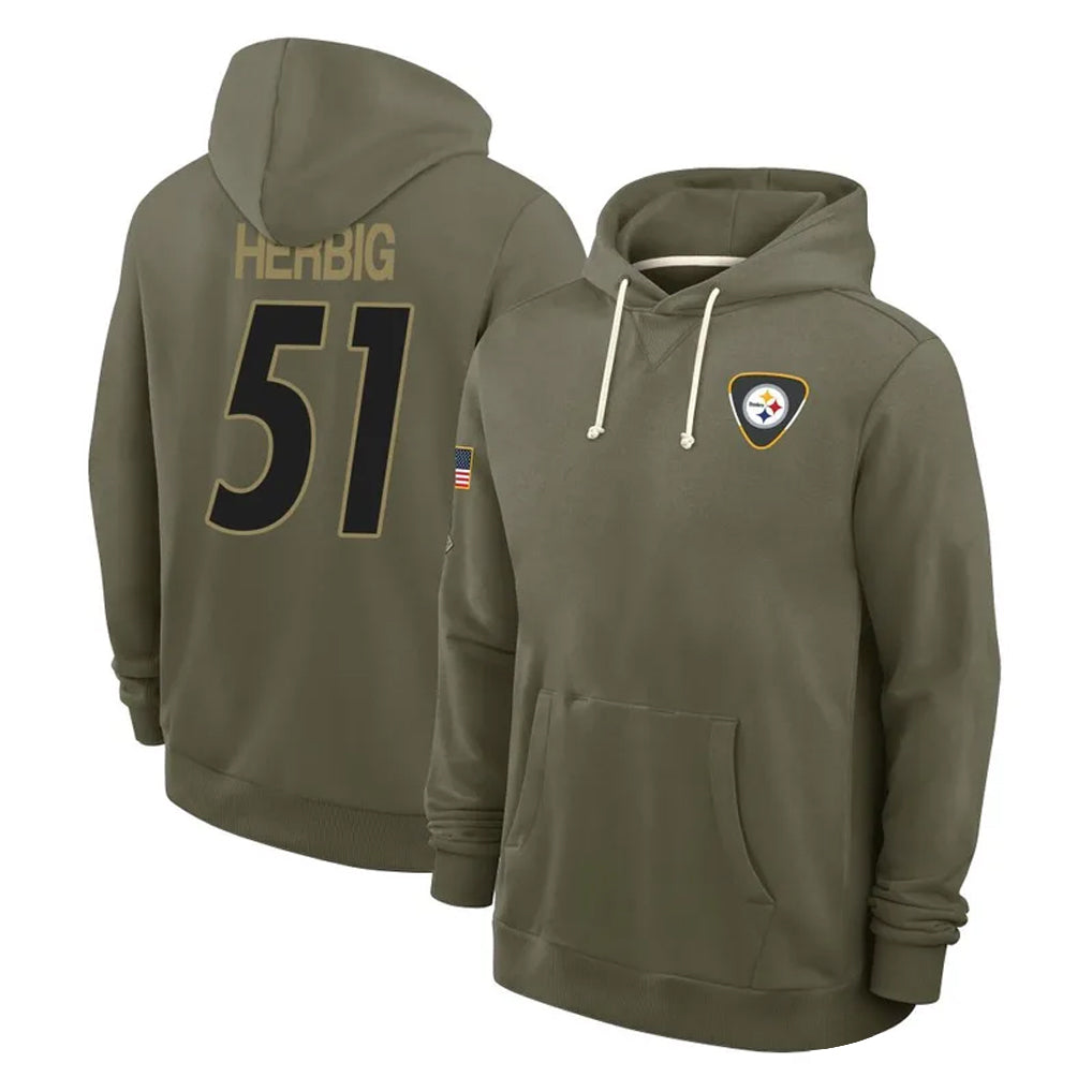 P.Steelers #51 Nick Herbig Player Olive Salute to Service Pullover Hoodies Limited STECN Stitched Jerseys