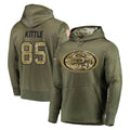 SF.49ers #85 George Kittle Player Olive Salute to Service Pullover Hoodie Home Game STECN Stitched Jerseys