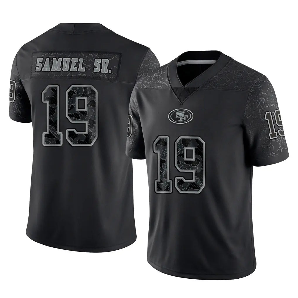 SF.49ers #19 Deebo Samuel Sr. Player Black Limited Reflective Home Game STECN Stitched Jerseys