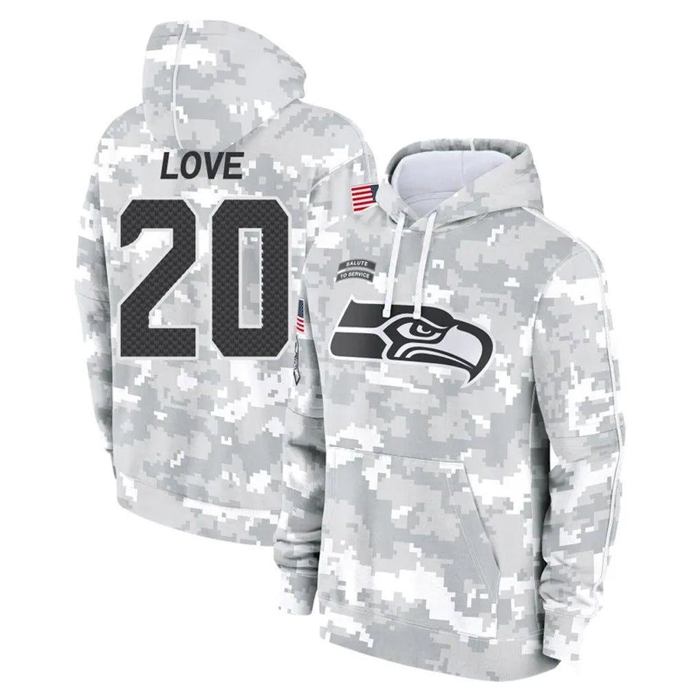 S.Seahawks #20 Julian Love Player Arctic Camo Limited Salute to Service Pullover Hoodies Game STECN Stitched Jerseys