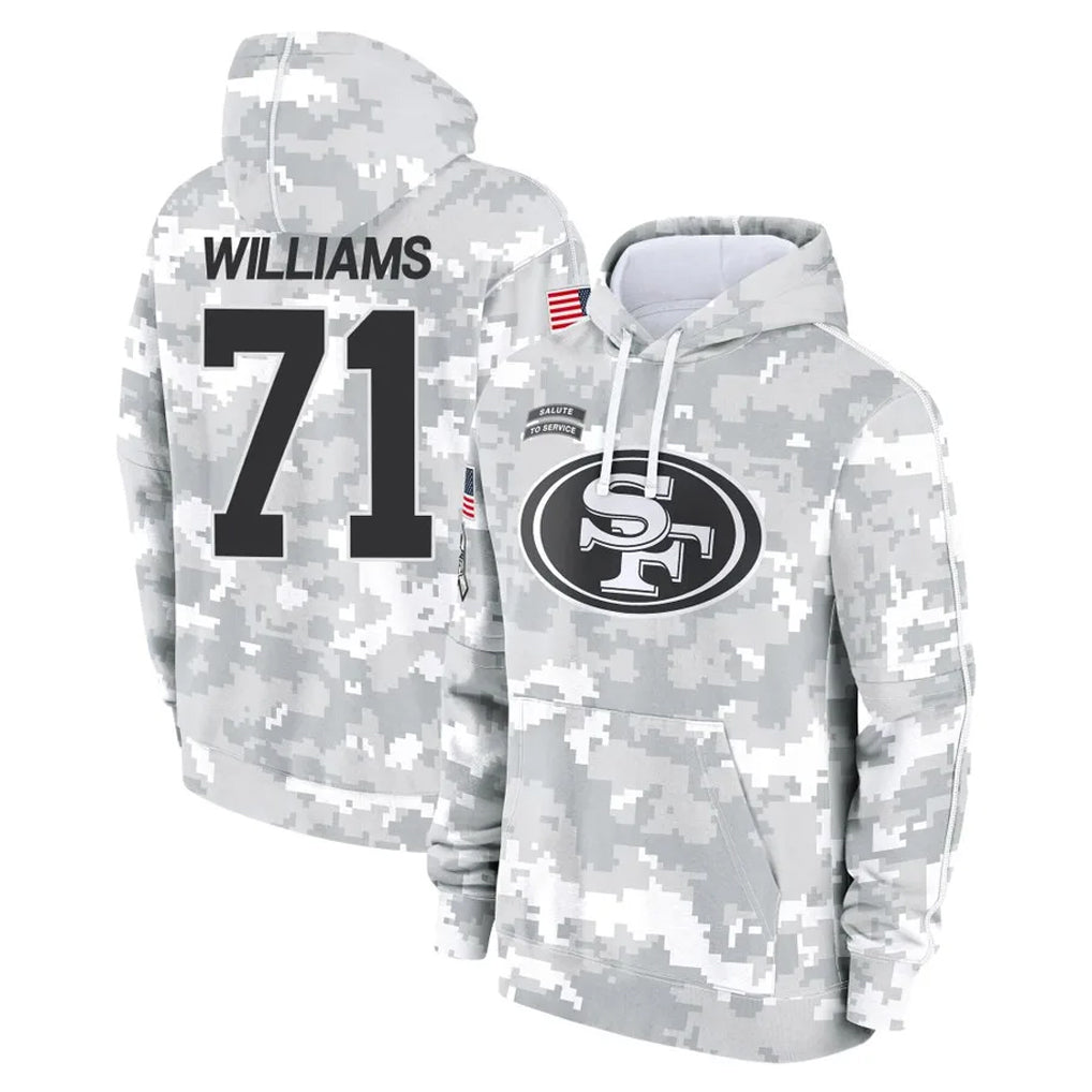 SF.49ers #71 Trent Williams Player Arctic Camo Limited Salute to Service Pullover Hoodies Game STECN Stitched Jerseys