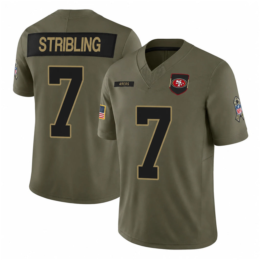 SF.49ers #7 De'Zhaun Stribling Player Olive 2025 Salute To Service Limited Home Game STECN Stitched Jerseys