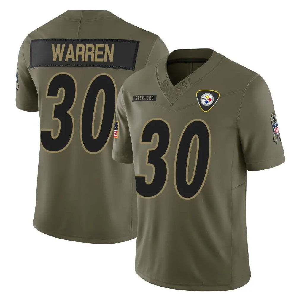 P.Steelers #30 Jaylen Warren Player Olive 2025 Salute To Service Limited Home Game STECN Stitched Jerseys