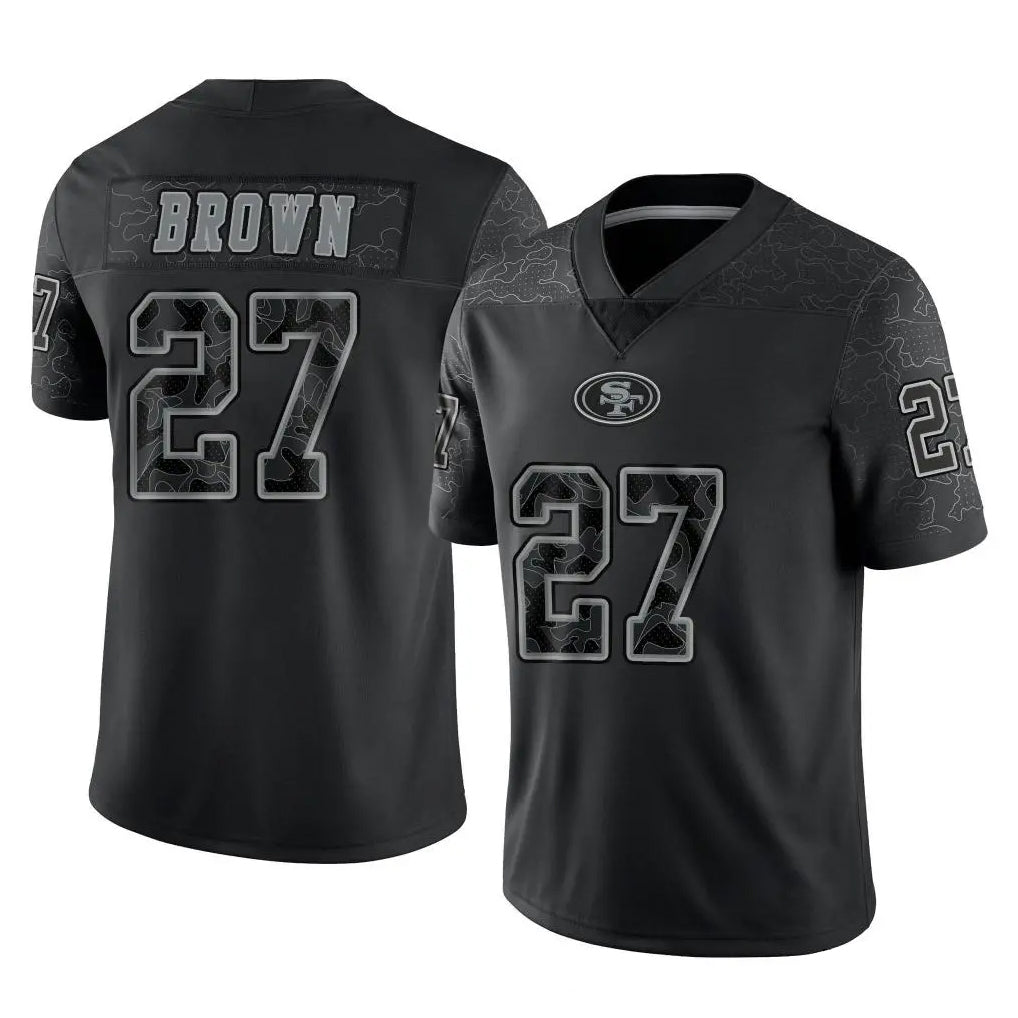 SF.49ers #27 Ji'Ayir Brown Player Black Limited Reflective Home Game STECN Stitched Jerseys
