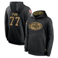 SF.49ers #77 Dominick Puni Player Black Salute to Service Sideline Performance Pullover Hoodies Home Game STECN Stitched Jerseys
