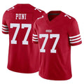 SF.49ers #77 Dominick Puni Player Red Limited Vapor F.U.S.E. Home Game STECN Stitched Jerseys