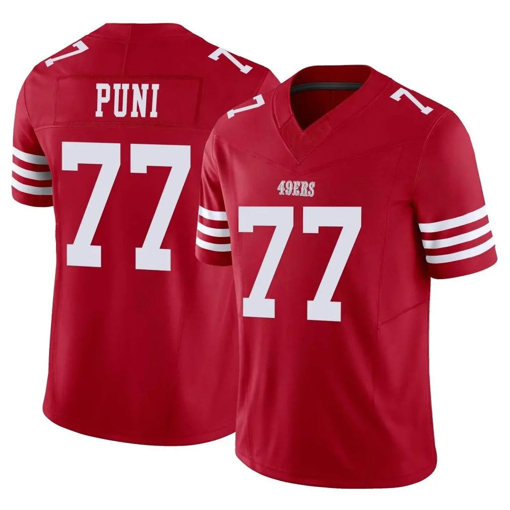 SF.49ers #77 Dominick Puni Player Red Limited Vapor F.U.S.E. Home Game STECN Stitched Jerseys