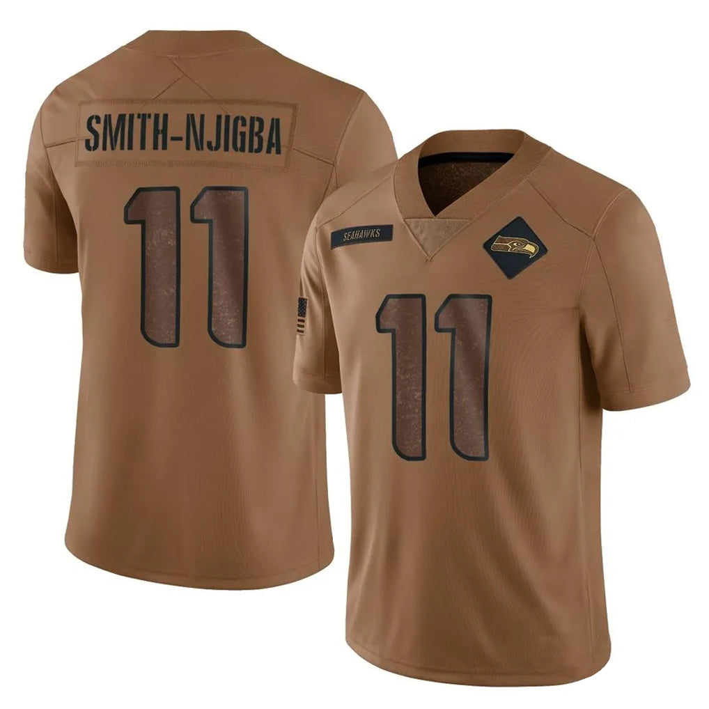 S.Seahawks #11 Jaxon Smith-Njigba Player Brown Limited Salute To Service Home Game STECN Stitched Jerseys