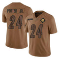 P.Steelers #24 Joey Porter Jr. Player Brown Limited Salute To Service Home Game STECN Stitched Jerseys