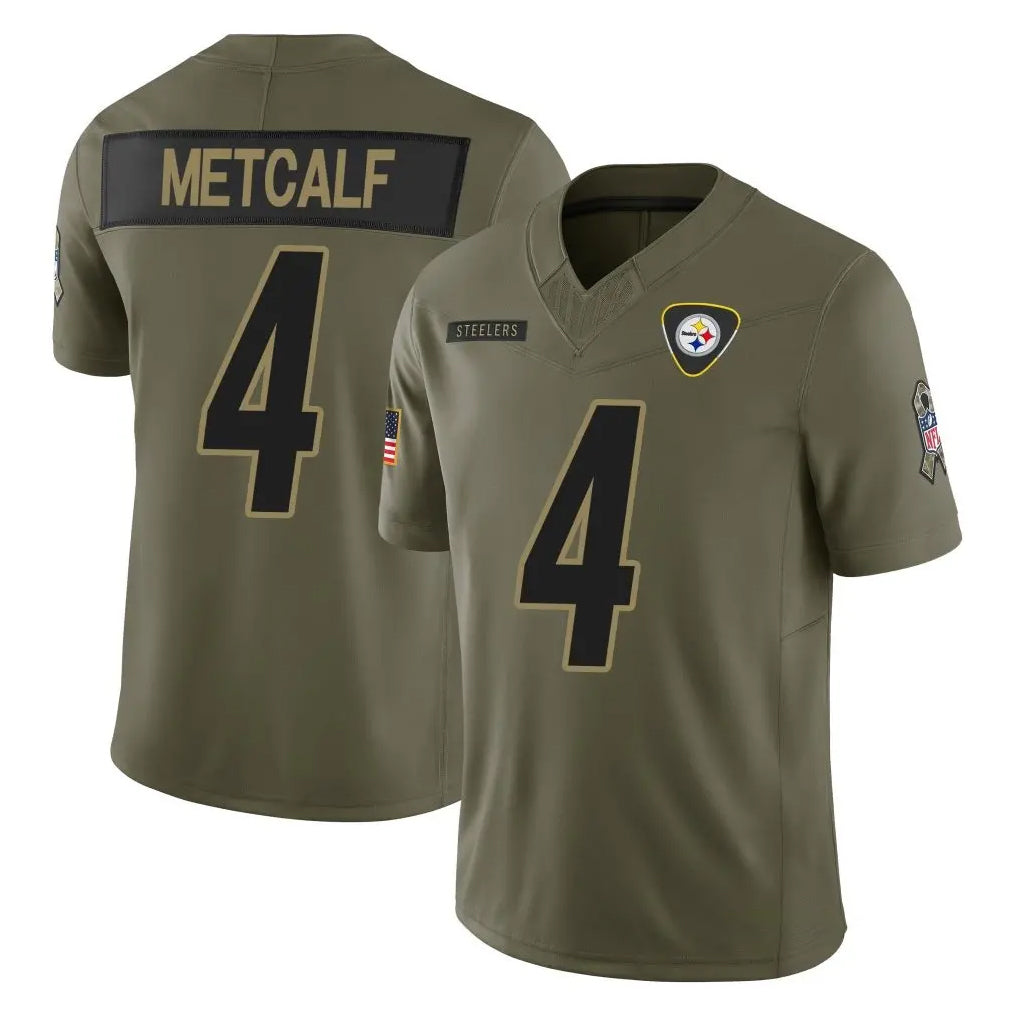 P.Steelers #4 DK Metcalf Player Olive 2025 Salute To Service Limited Home Game STECN Stitched Jerseys