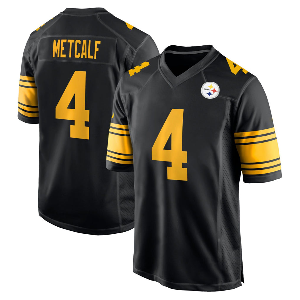 P.Steelers #4 DK Metcalf Player Black Color Rush Home Game STECN Stitched Jerseys