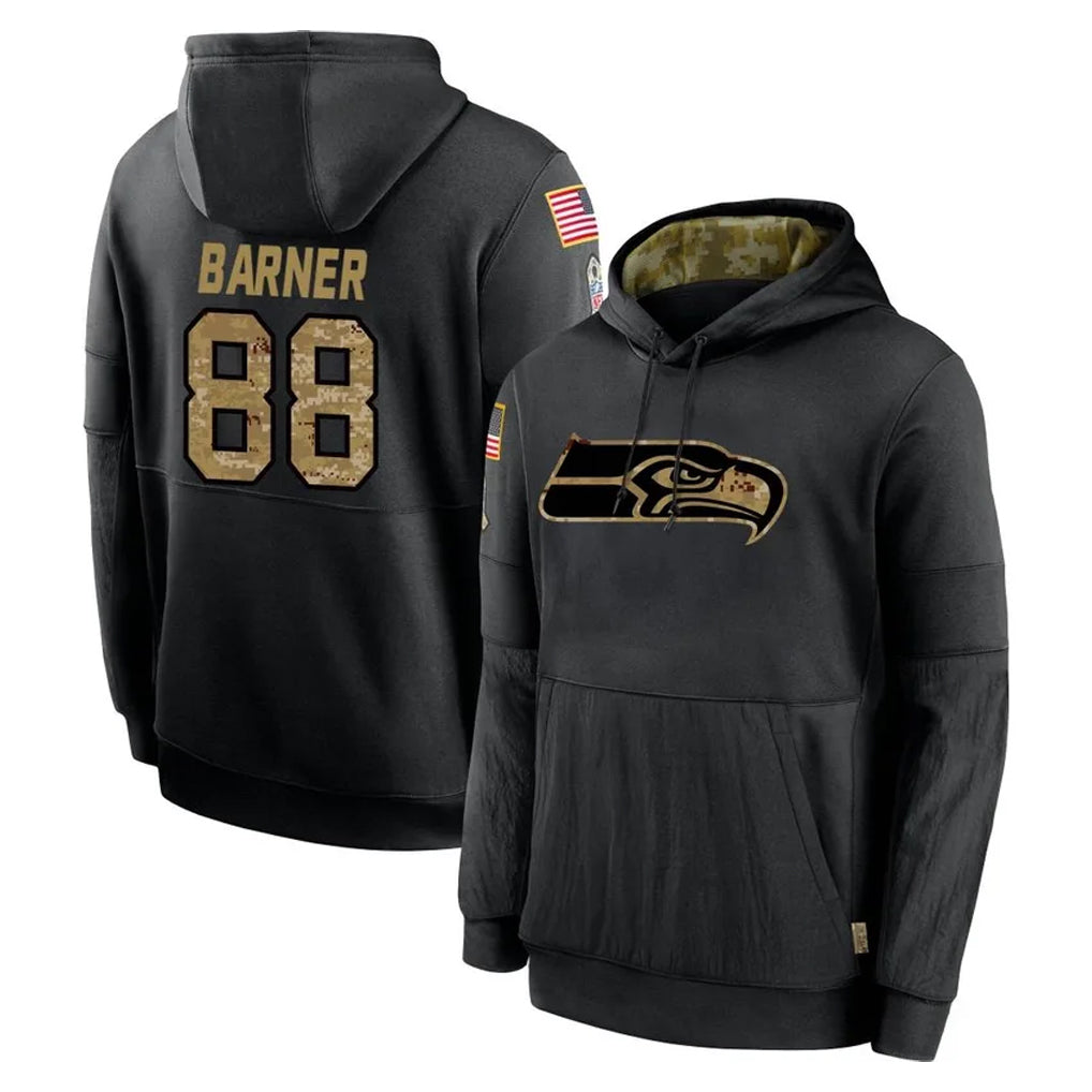 S.Seahawks #88 AJ Barner Player Black Salute to Service Hoodies Limited Game STECN Stitched Jerseys