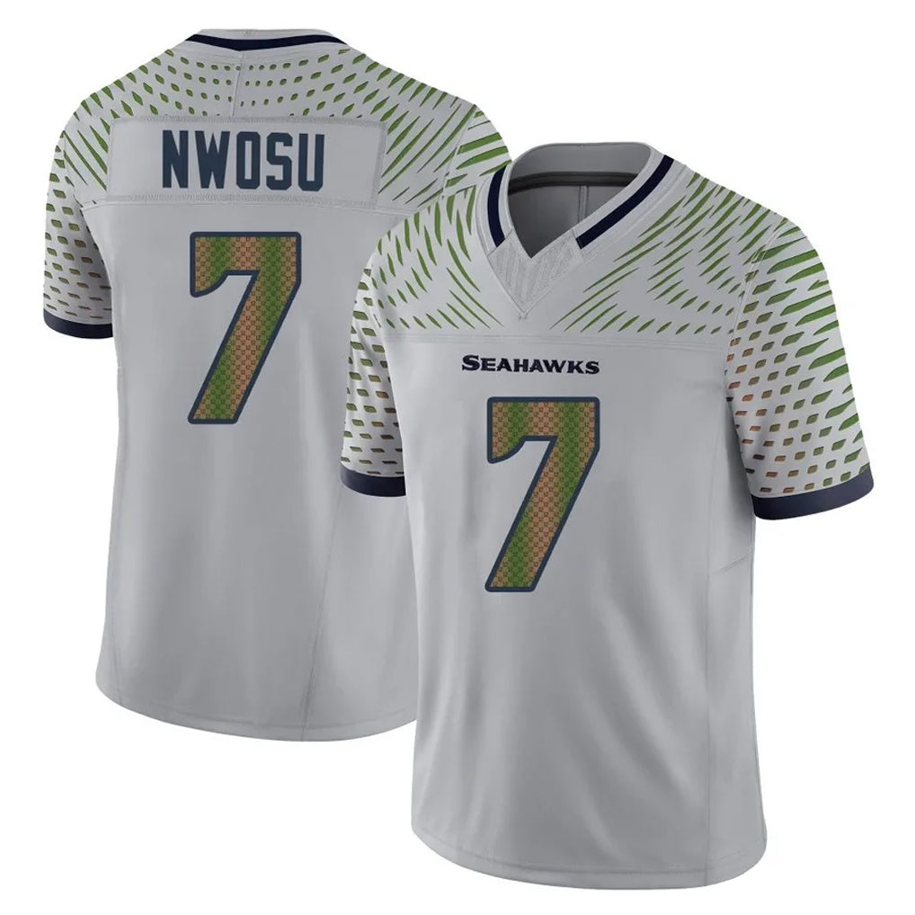 S.Seahawks #7 Uchenna Nwosu Player Grey Limited 2025 Rivalries Collection Home Game STECN Stitched Jerseys