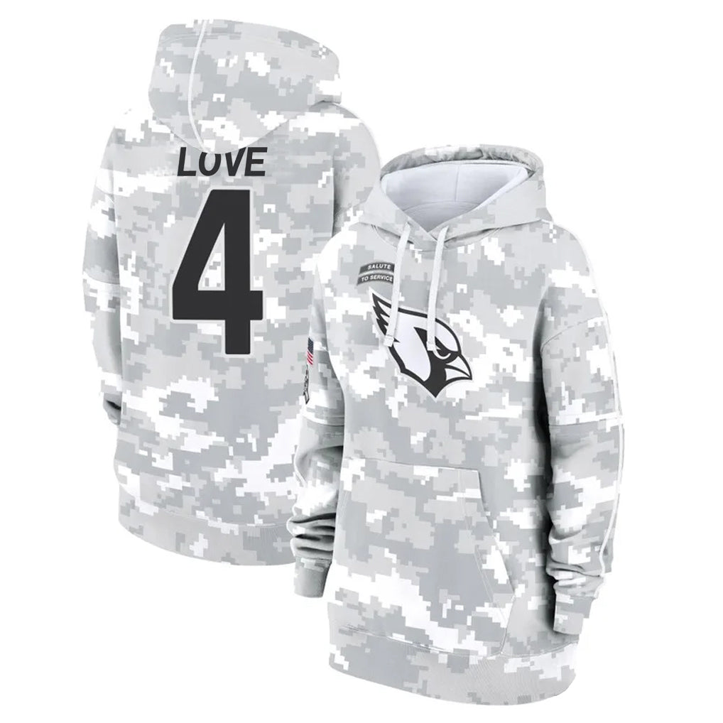 A.Cardinals #4 Jeremiyah Love Player Arctic Camo Salute to Service Hoodies STECN Stitched Jerseys