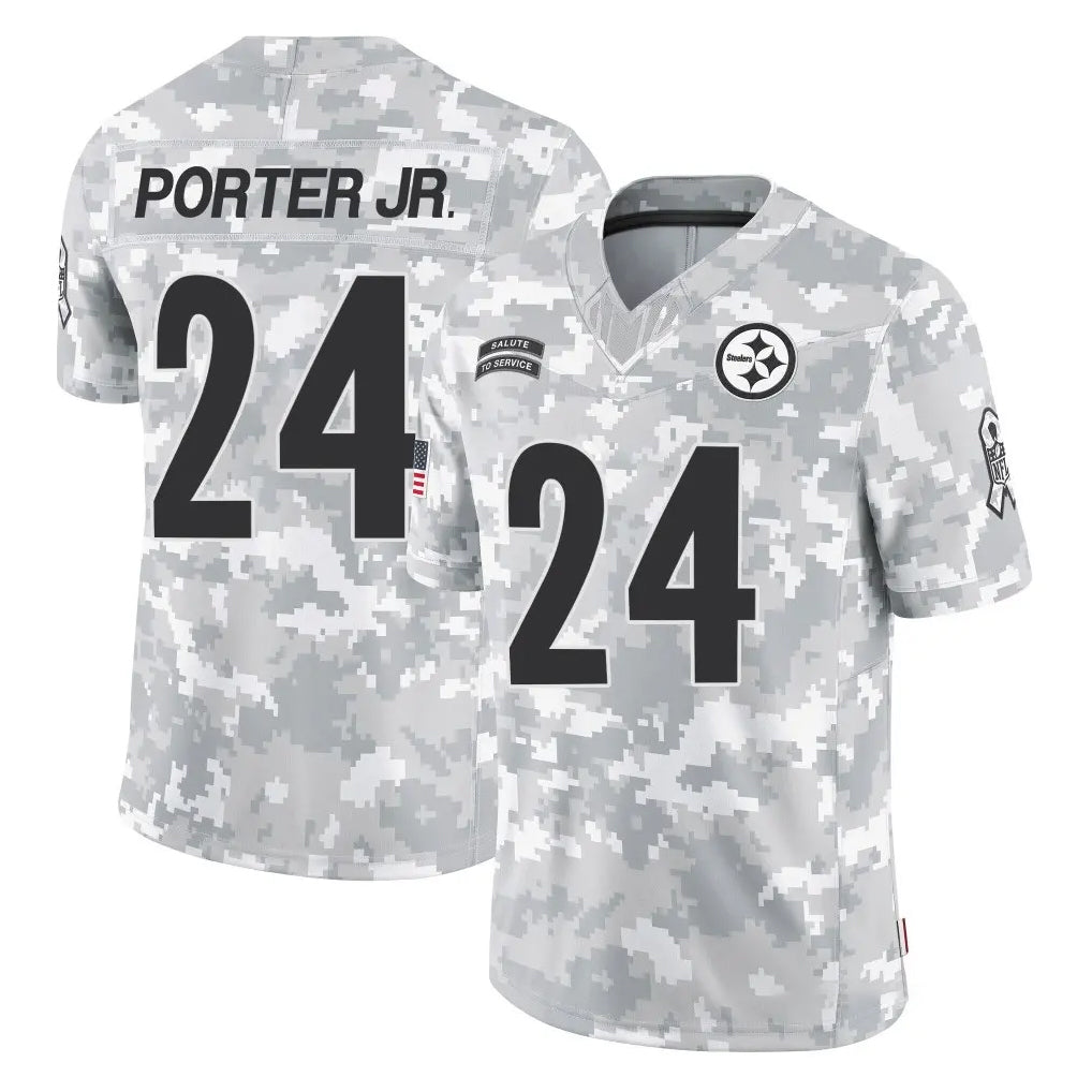 P.Steelers #24 Joey Porter Jr. Player Arctic Camo Limited Salute To Service Home Game STECN Stitched Jerseys