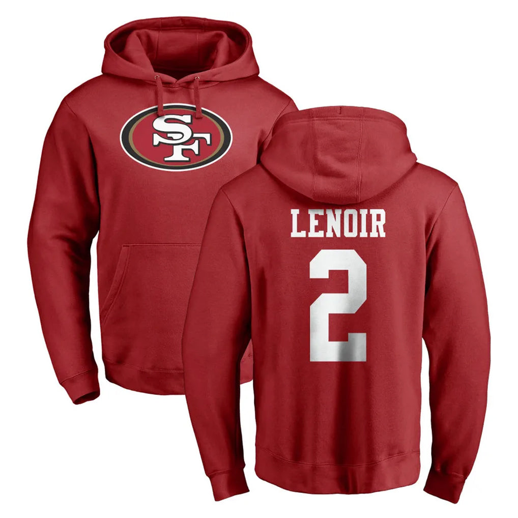 SF.49ers #2 Deommodore Lenoir Player Red LOGO Pullover Hoodies Home Game STECN Stitched Jerseys