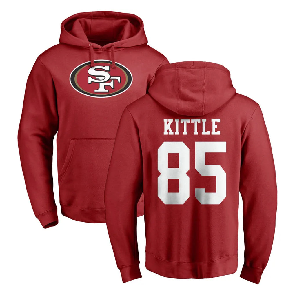 SF.49ers #85 George Kittle Player Red LOGO Pullover Hoodies Home Game STECN Stitched Jerseys