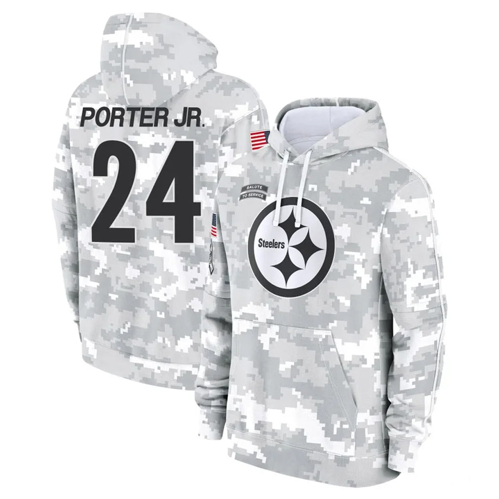 P.Steelers #24 Joey Porter Jr. Player Arctic Camo Limited Salute to Service Pullover Hoodies Game STECN Stitched Jerseys