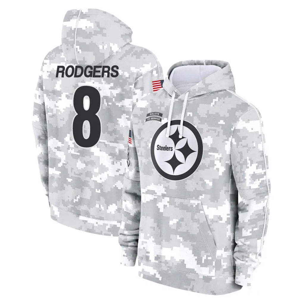 P.Steelers #8 Aaron Rodgers Player Arctic Camo Limited Salute to Service Pullover Hoodies Game STECN Stitched Jerseys