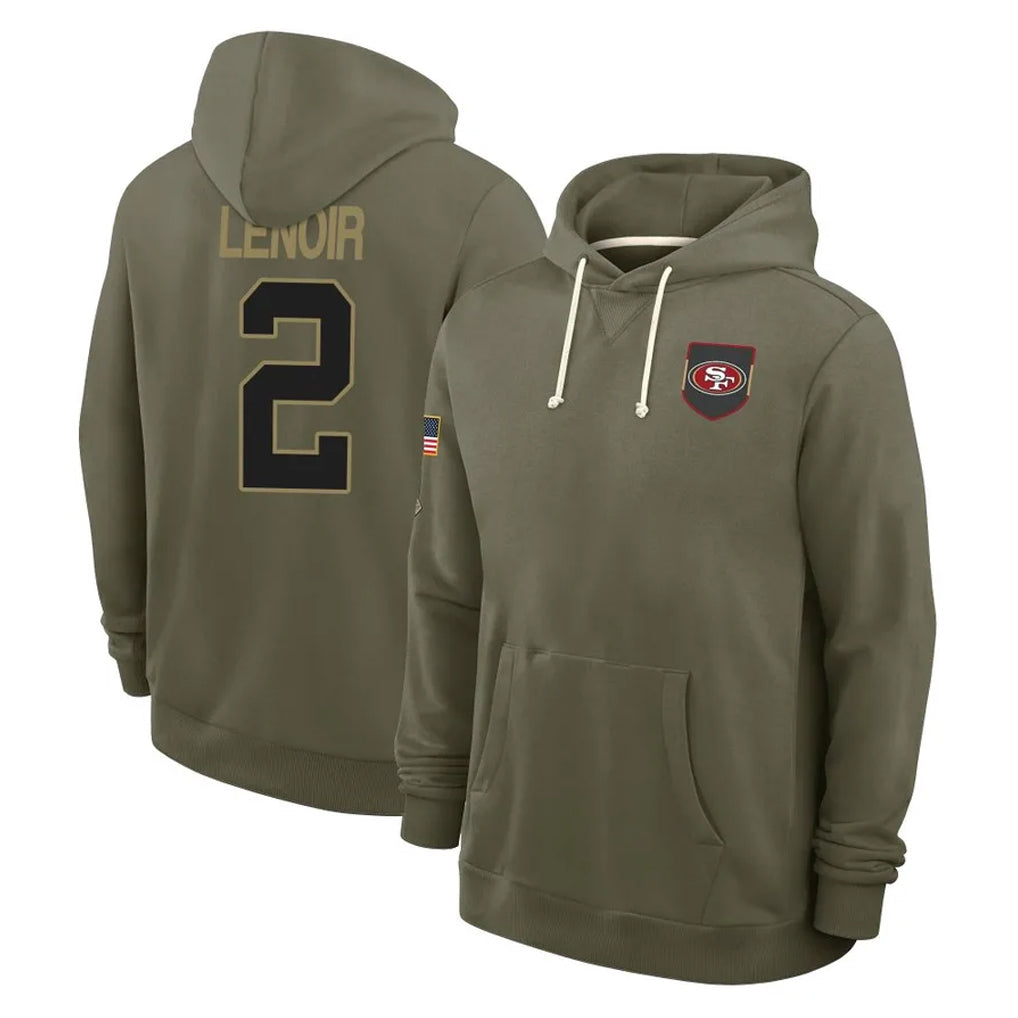 SF.49ers #2 Deommodore Lenoir Player Olive Salute to Service Pullover Hoodies Limited STECN Stitched Jerseys