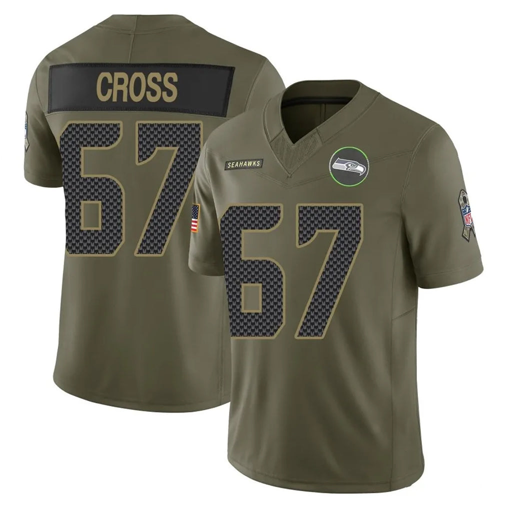 S.Seahawks #67 Charles Cross Player Olive 2025 Salute To Service Limited Home Game STECN Stitched Jerseys