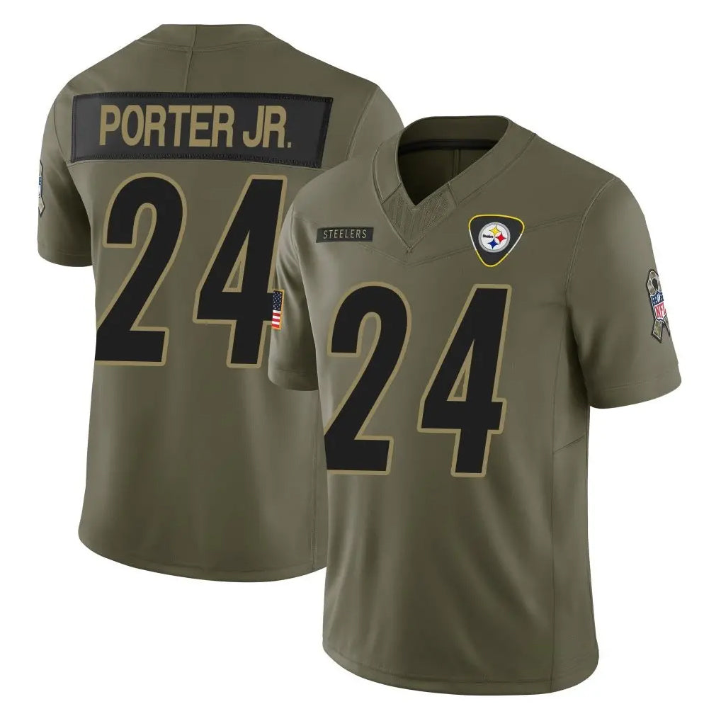 P.Steelers #24 Joey Porter Jr. Player Olive 2025 Salute To Service Limited Home Game STECN Stitched Jerseys