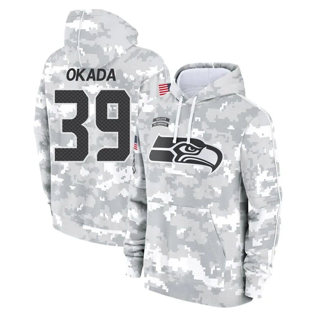 S.Seahawks #39 Ty Okada Player Arctic Camo Limited Salute to Service Pullover Hoodies Game STECN Stitched Jerseys
