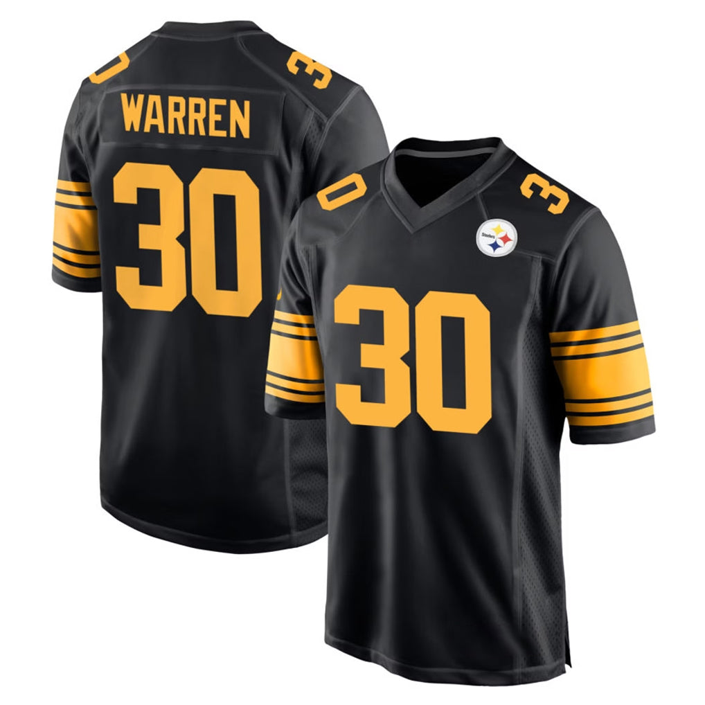 P.Steelers #30 Jaylen Warren Player Black Color Rush Home Game STECN Stitched Jerseys