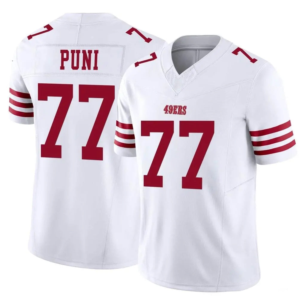 SF.49ers #77 Dominick Puni Player White Limited Vapor F.U.S.E. Home Game STECN Stitched Jerseys