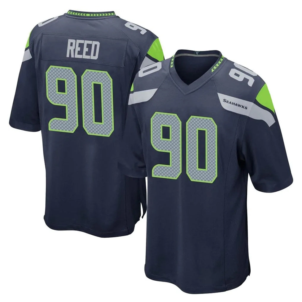 S.Seahawks #90 Jarran Reed Player Navy Home Game STECN Stitched Jerseys